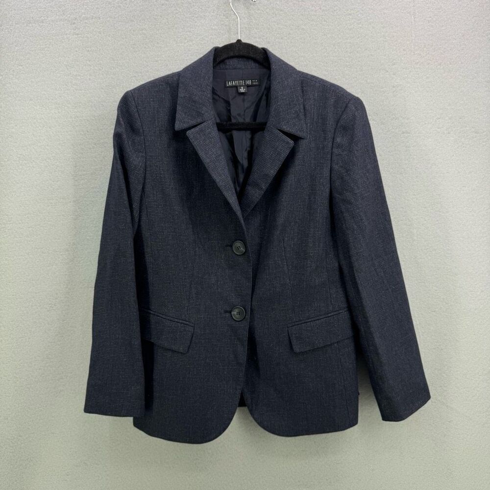 Lafayette 148 Blue/Gray Wool Blend Blazer Jacket Size 8
